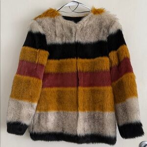 Zara Striped Faux Fur Jacket